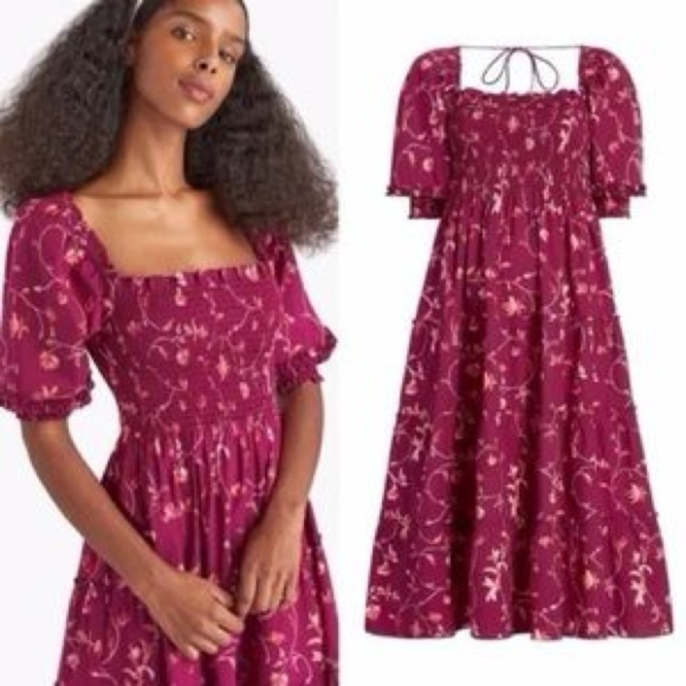 Hill House Nesli Nap dress in Burgundy Botanical
